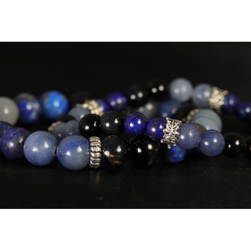 Bracelet - Migraines (Après en acier, Lapis Lazuli, Œil de Faucon, Aventurine Bleue)