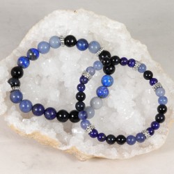 Bracelet - Migraines (Après en acier, Lapis Lazuli, Œil de Faucon, Aventurine Bleue)