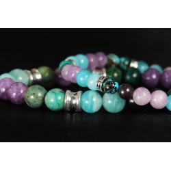 Bracelet Acier - Mal de Dos (Lépidolite, Amazonite et Chrysocolle)