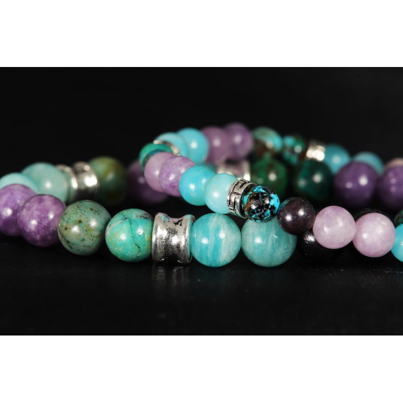 Bracelet Acier - Mal de Dos (Lépidolite, Amazonite et Chrysocolle)