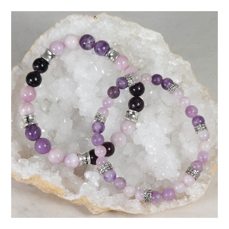 Bracelet Acier - Stress et Angoisses (Lépidolite et Kunzite)