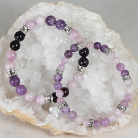 Bracelet Acier - Stress et Angoisses (Lépidolite et Kunzite)