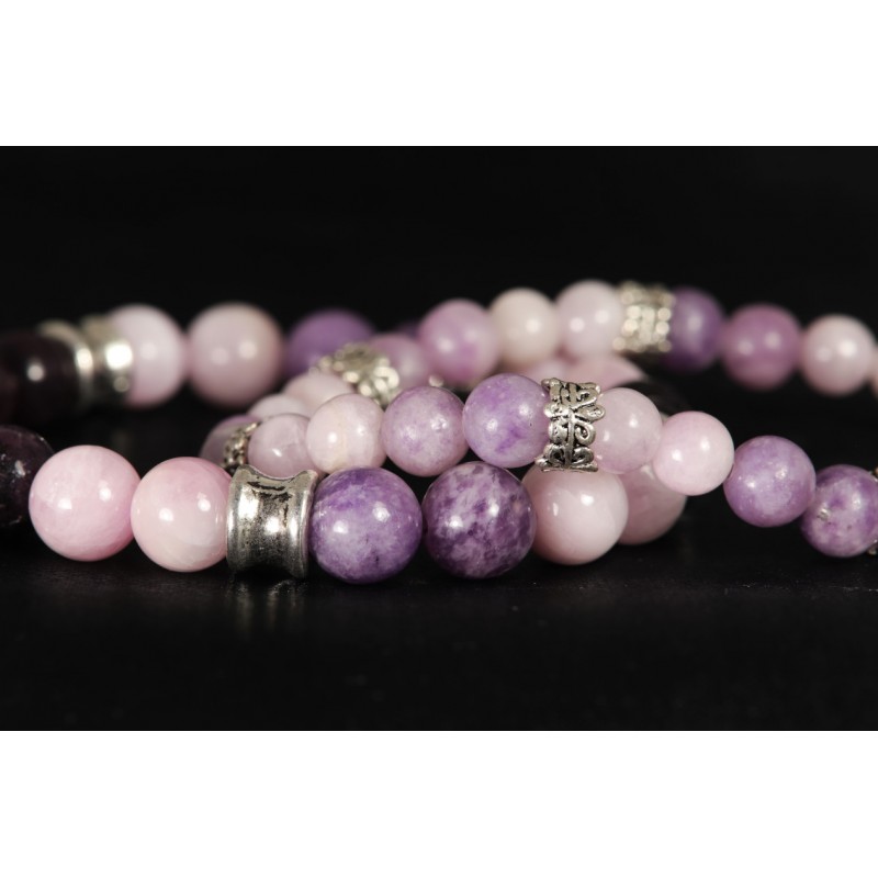 Bracelet Acier - Stress et Angoisses (Lépidolite et Kunzite)