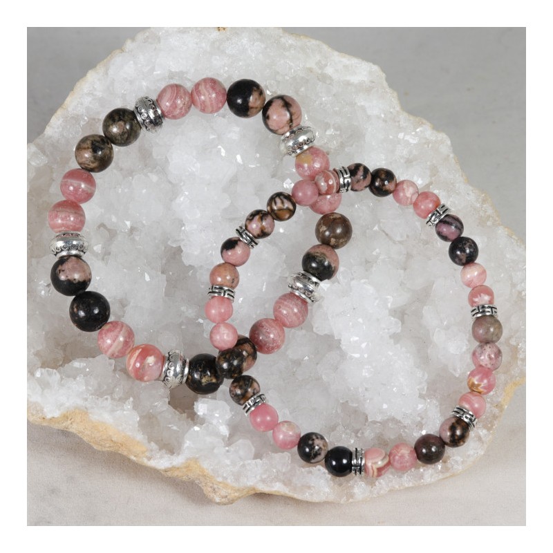 Bracelet Acier - Anti-Stress et Réconfort (Rhodonite et Rhodochrosite)