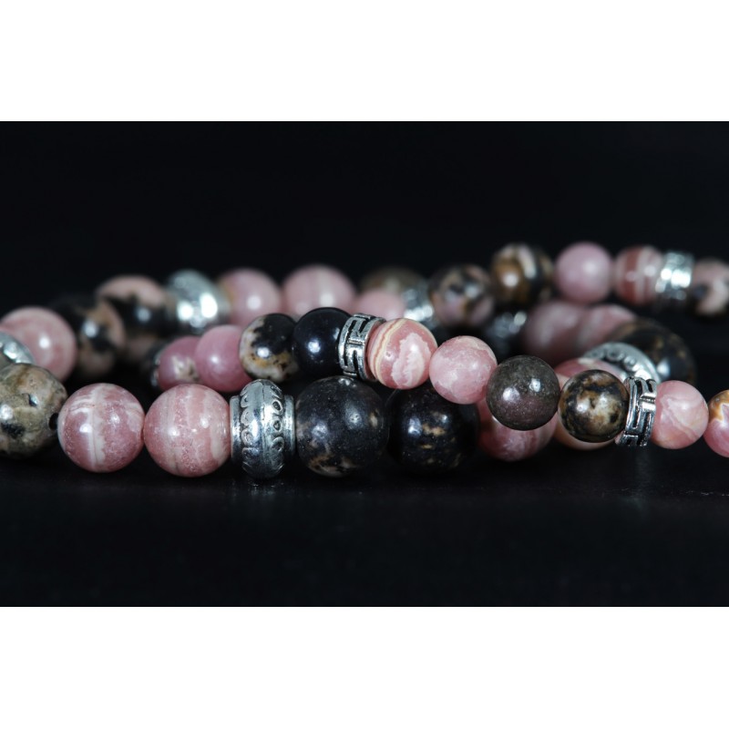 Bracelet Acier - Anti-Stress et Réconfort (Rhodonite et Rhodochrosite)