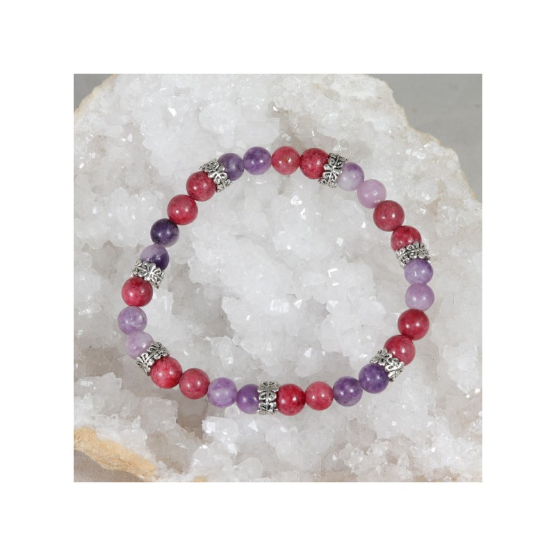 Bracelet - Calme et Détente (Rhodonite Framboise et Lépidolite)