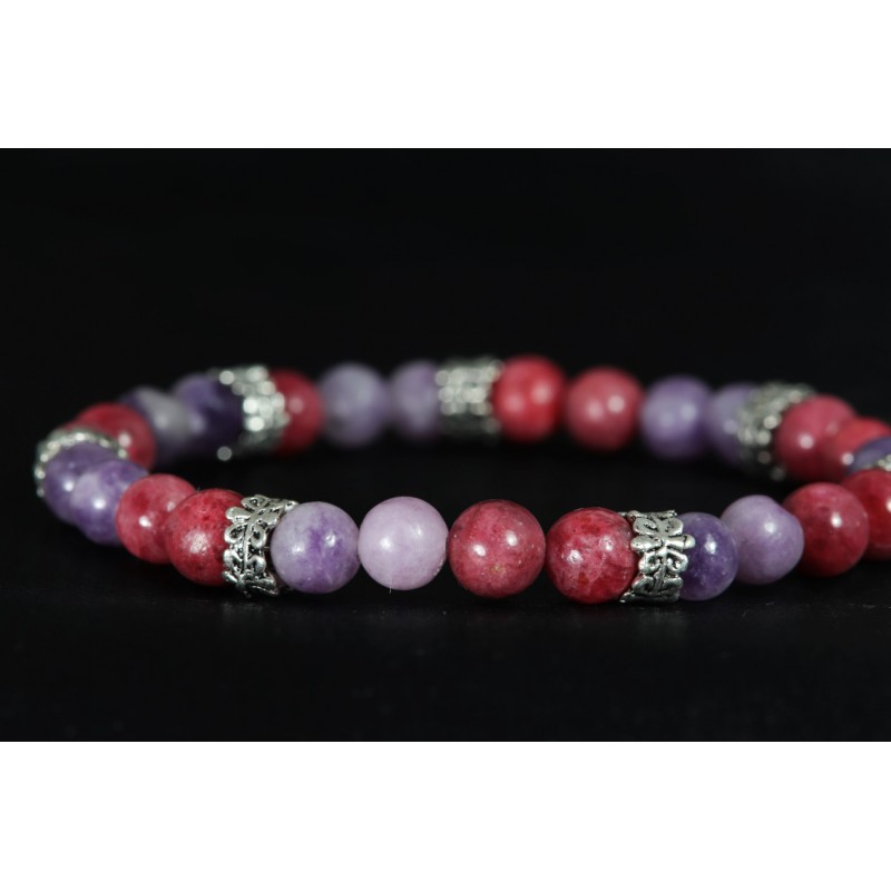 Bracelet - Calme et Détente (Rhodonite Framboise et Lépidolite)