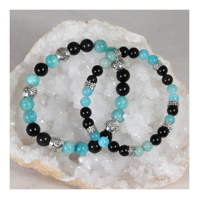 Bracelet Acier - Peurs et Angoisses (Amazonite et Obsidienne Œil Céleste)