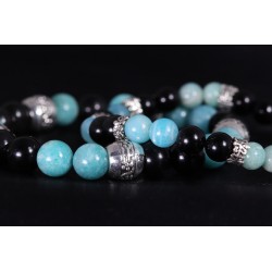 Bracelet Acier - Peurs et Angoisses (Amazonite et Obsidienne Œil Céleste)