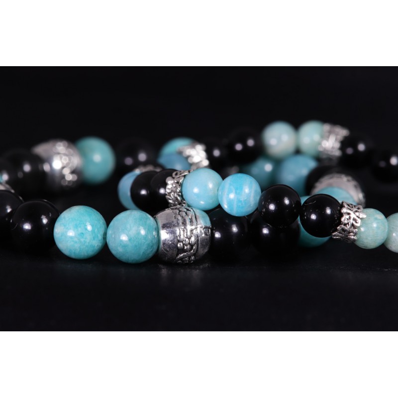 Bracelet Acier - Peurs et Angoisses (Amazonite et Obsidienne Œil Céleste)