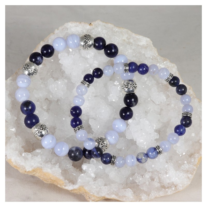 Bracelet Acier - Inquiétudes et Sommeil (Sodalite et Calcédoine)