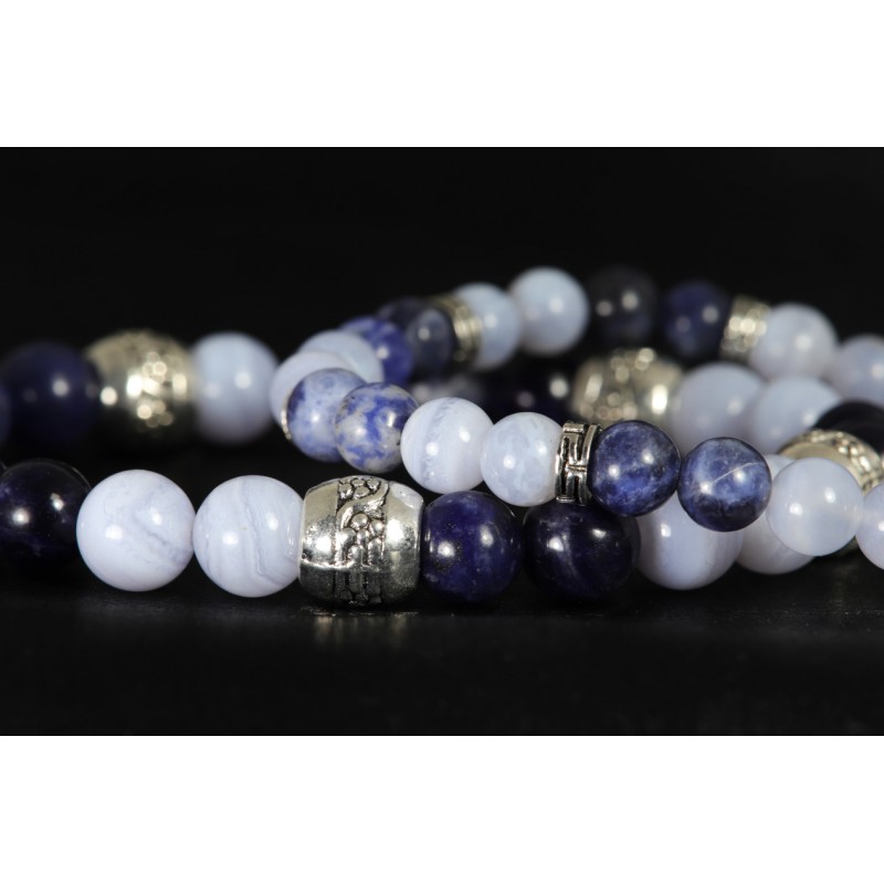 Bracelet Acier - Inquiétudes et Sommeil (Sodalite et Calcédoine)