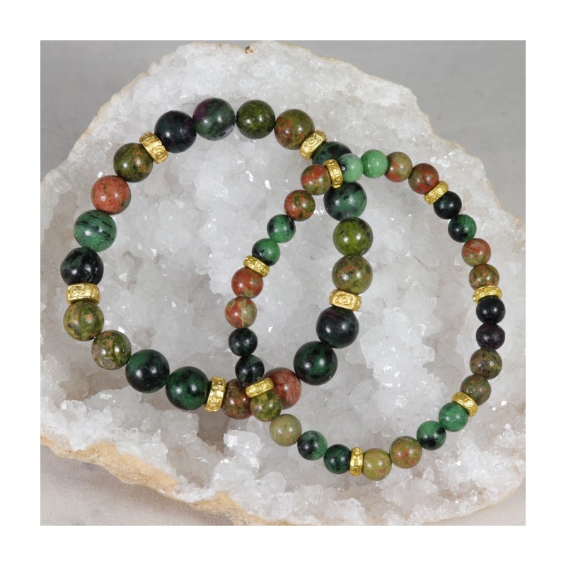 Bracelet Acier - Positivité et Estime de soi (Unakite et Zoïsite à Rubis)