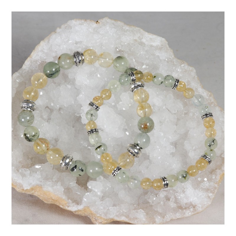 Bracelet Acier - Joie et Energie (Citrine et Prehnite)