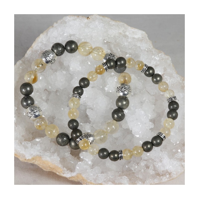 Bracelet Acier- Joie et Vitalité (Citrine et Pyrite)