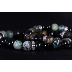 Bracelet Acier- Protection des Voyageurs (Tourmaline et Turquoise)