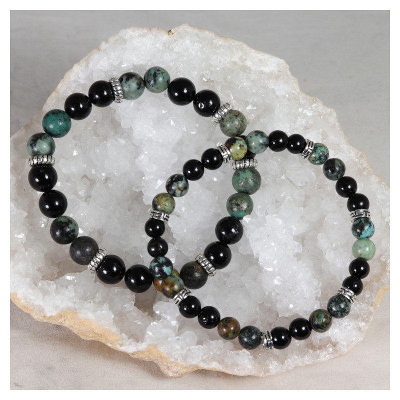 Bracelet Acier- Protection des Voyageurs (Tourmaline et Turquoise)