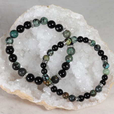 Bracelet Acier- Protection des Voyageurs (Tourmaline et Turquoise)