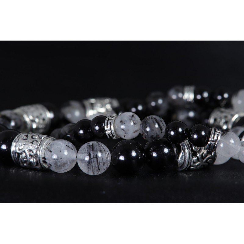 Bracelet Acier - Protection et Ancrage (Spinelle Noir et Quartz à Tourmaline)