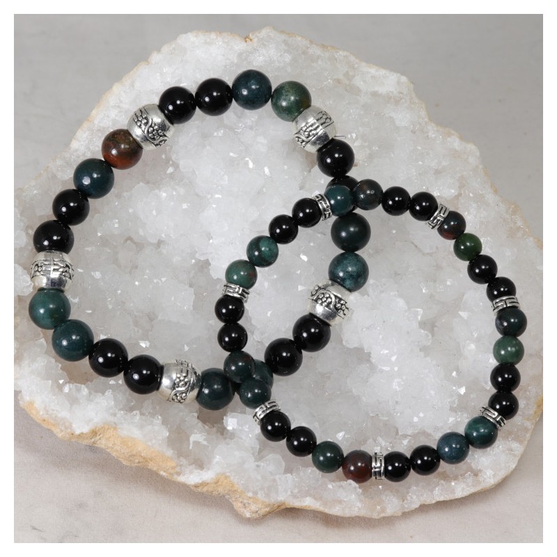 Bracelet Acier - Ancrage (Jaspe Héliotrope et Onyx)