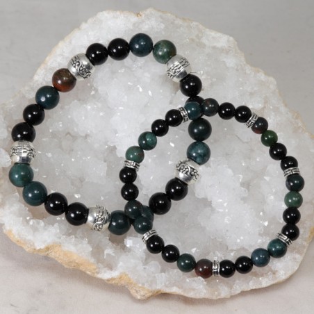 Bracelet Acier - Ancrage (Jaspe Héliotrope et Onyx)