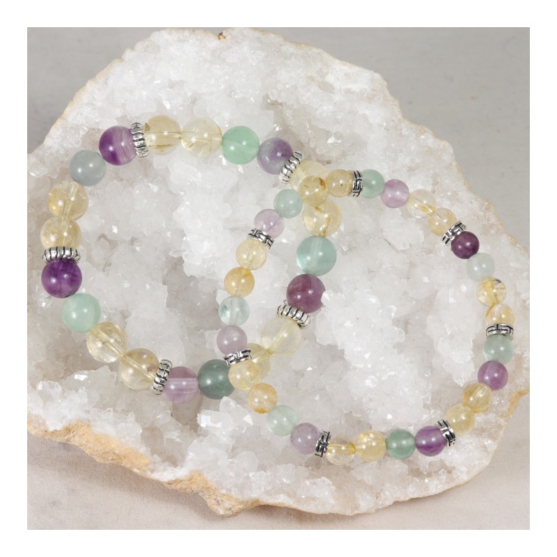 Bracelet Acier - Concentration et Mémoire (Fluorite et Citrine)