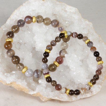 Bracelet Acier - Volonté et Dépendances (Quartz Fumé et Agate du Botswana)