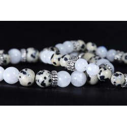 Bracelet Acier - Equilibre hormonal (Jaspe Dalmatien et Pierre de Lune)