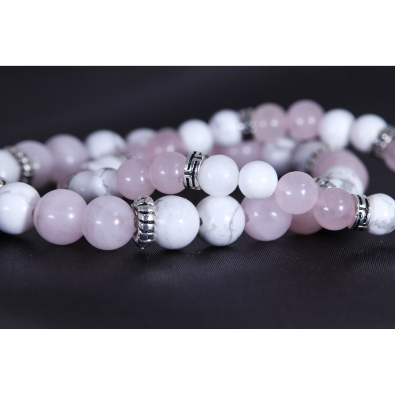 Bracelet Acier - Contrôle des Emotions (Quartz Rose et Howlite)