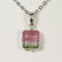 Pendentif Tourmaline Rose et Verte - Argent 925