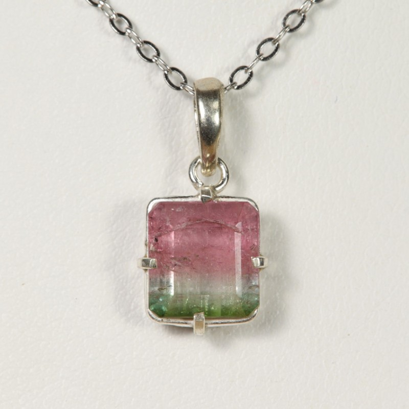 Pendentif Tourmaline Rose et Verte - Argent 925