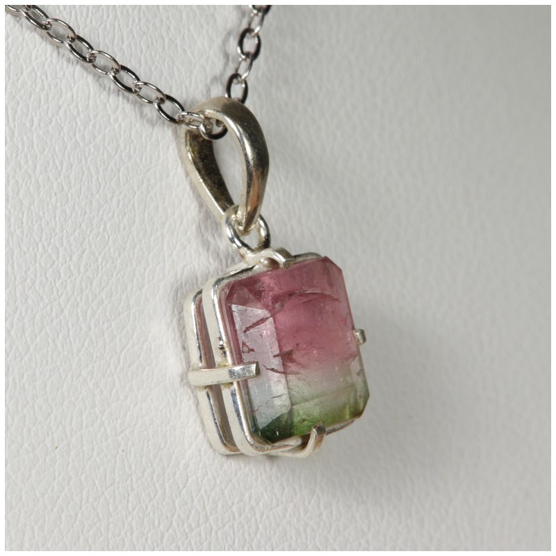 Pendentif Tourmaline Rose et Verte - Argent 925