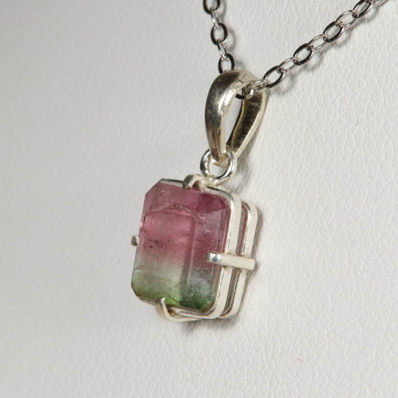 Pendentif Tourmaline Rose et Verte - Argent 925
