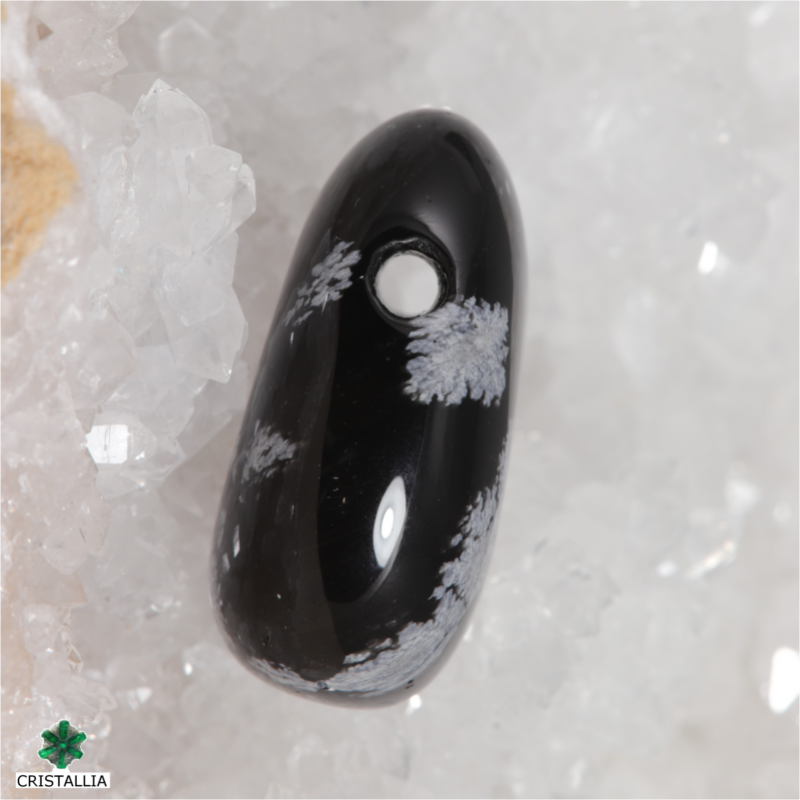 Pendentif pierre percée Obsidienne neige