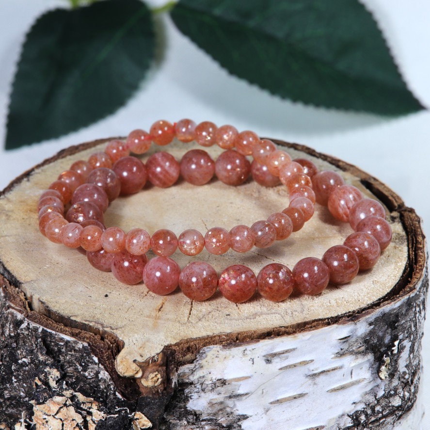 Bracelet Perles Naturelles 8mm - Améthyste Et Pierre De Soleil - Sans Emballage