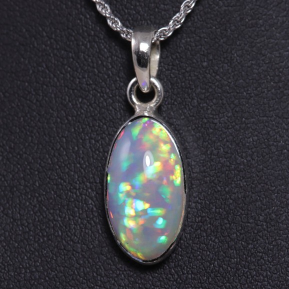 Collier bijou en argent sterling 925 pierre précieuse calcédoine opale