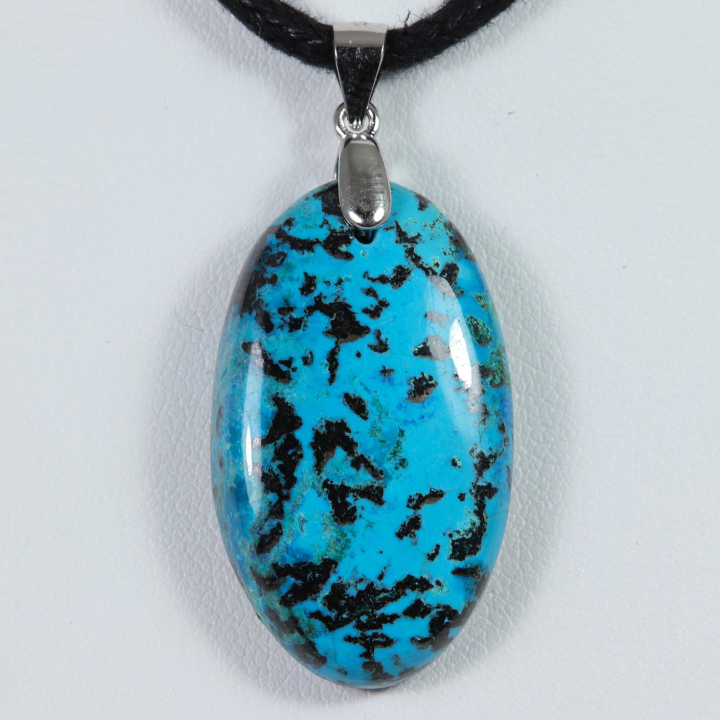 Pendentif Chrysocolle Cuivrée Et Argent 925 - Lithothérapie - Bleu Turquoise Et Améthyste Sur Matrice Brune